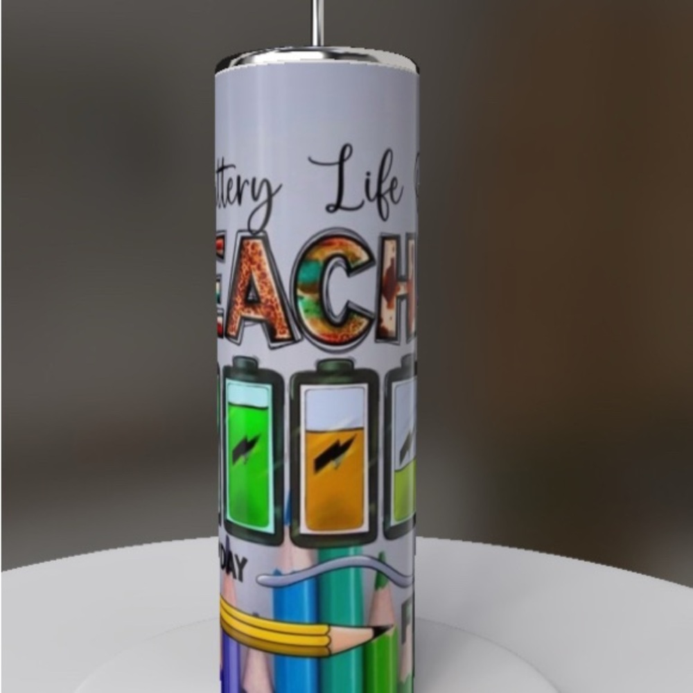 Battery Life of of a teacher 20 oz steel Tumbler,slide lid,sealed plastic straw